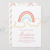 Rainbow Cloud Doodle farbenfroh rustikal Einladung (Vorne/Hinten)