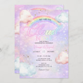 Rainbow Cloud Galaxy Glitter Gender Reveal Einladung (Vorne/Hinten)