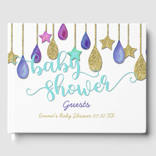 Rainbow Cloud Gold Glitzer Baby Dusche Gästebuch