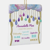 Rainbow Cloud Gold Glitzer Baby Stats Keepake Keramikornament (Rechts)