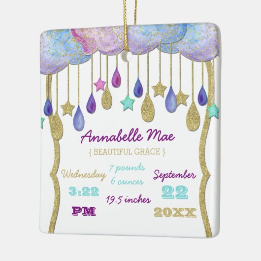 Rainbow Cloud Gold Glitzer Baby Stats Keepake Keramikornament (Links)