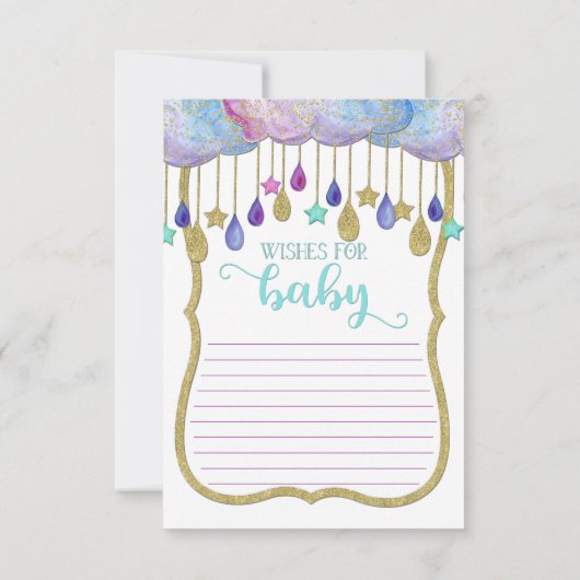 Rainbow Cloud Gold Glitzer Wünsche für Babydusche Einladung (Rückseite)