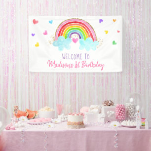 Rainbow Cloud Hearts Pink Gold Geburtstag Banner