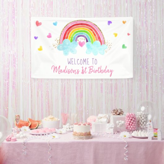 Rainbow Cloud Hearts Pink Gold Geburtstag Banner (Party)