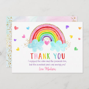 Rainbow Cloud Hearts Pink Gold Geburtstag Dankeskarte