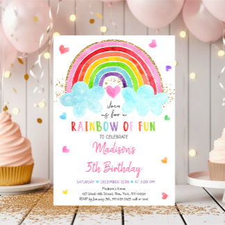 Rainbow Cloud Hearts Watercolor Geburtstag Einladung
