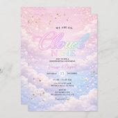 Rainbow Cloud Nine Sky Glitter Gender Reveal Einladung (Vorne/Hinten)