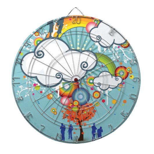 Rainbow Cloud People Metallkäfig Dartboard Dartscheibe (vorne)