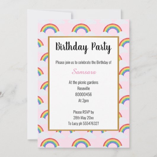 RAINBOW CLOUD PINK MULTIPLE Einladung zum Geburtst (Vorderseite)