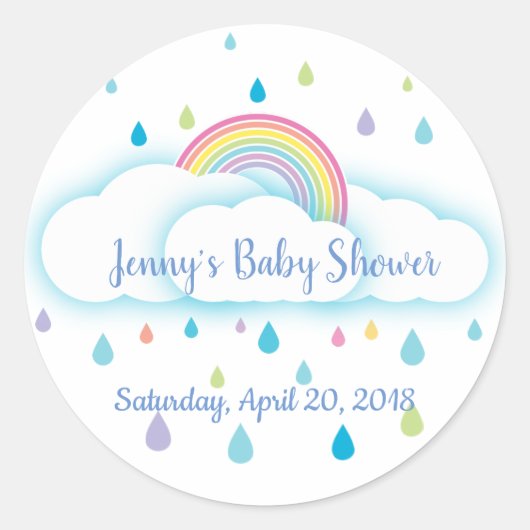 Rainbow Cloud Rainbow Babydusche Save the Date Runder Aufkleber (Vorderseite)