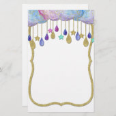 Rainbow Cloud Stars Danging Gold Glitzer Baby Briefpapier (Vorne/Hinten)