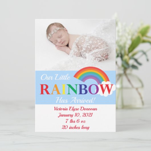 Rainbow Cloud Süsse Single Foto Birth Ankündigung (Stehend Vorderseite)