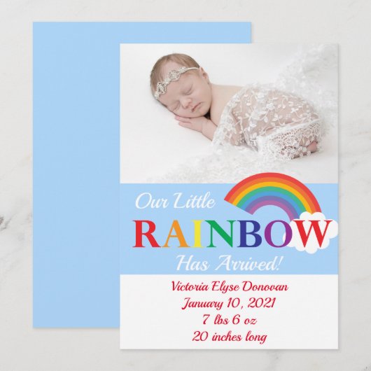 Rainbow Cloud Süsse Single Foto Birth Ankündigung (Vorne/Hinten)