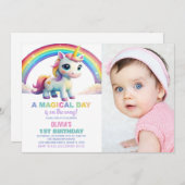 Rainbow Cloud Unicorn Birthday Einladungen Foto (Vorne/Hinten)