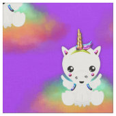Rainbow Cloud Unicorns auf Lila Stoff (Nahaufnahme)