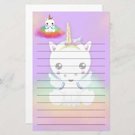 Rainbow Cloud Unicoron auf Lila Briefpapier (Vorne/Hinten)