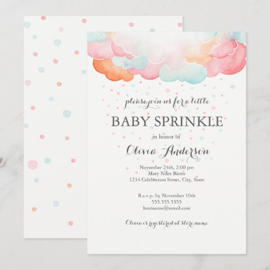 Rainbow Clouds Baby Sprinkle Einladung (Vorne/Hinten)