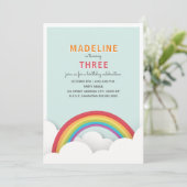 Rainbow Clouds Blue Sky Geburtstagsparty Einladung (Stehend Vorderseite)