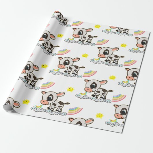 Rainbow Clouds Butterfly Wrapping Paper Cow Geschenkpapier (Ungerollt)