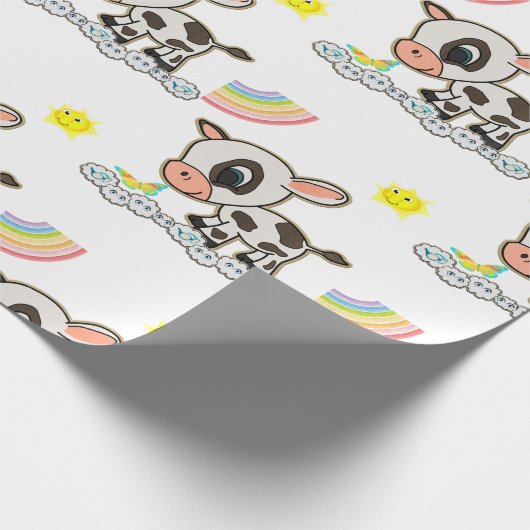 Rainbow Clouds Butterfly Wrapping Paper Cow Geschenkpapier (Ecke)