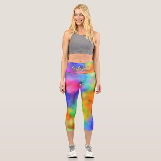 Rainbow Clouds Custom Capri Leggings (Vorderseite)
