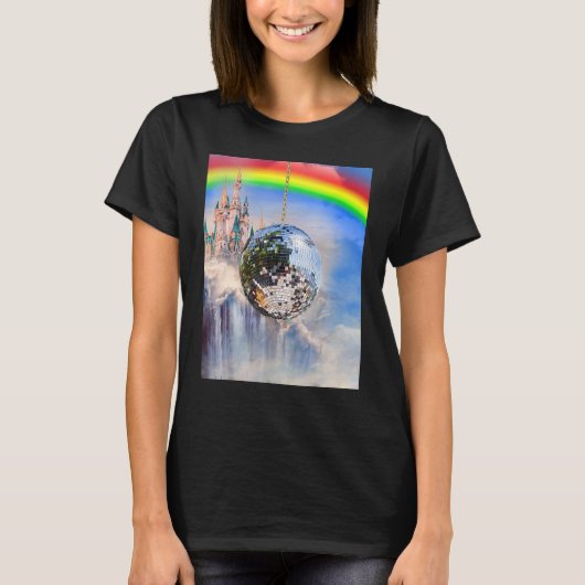 Rainbow Clouds Disco Ball T-Shirt (Vorderseite)