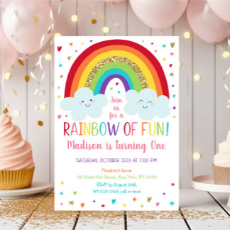 Rainbow Clouds Erster Geburtstag Einladung