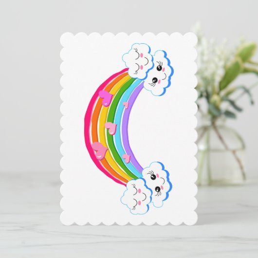 Rainbow Clouds Flat Greeting Card Einladung (Stehend Vorderseite)
