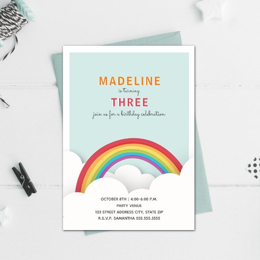 Rainbow Clouds Geburtstagsparty Einladung