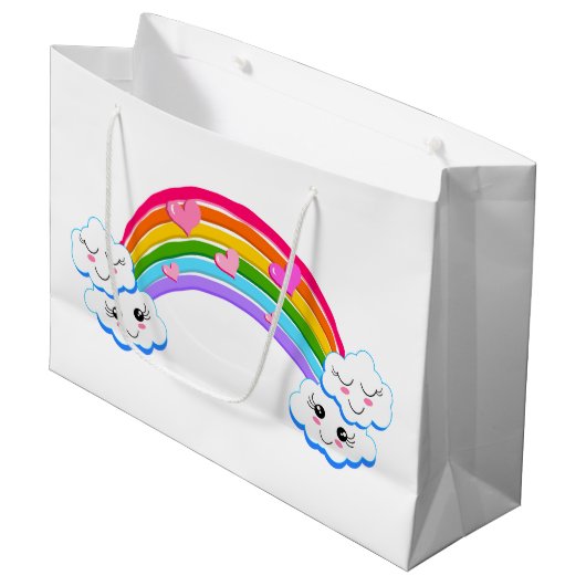 Rainbow Clouds Gift Bags Große Geschenktüte (Vorderseite Schrägansicht)