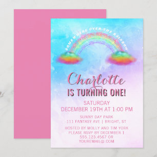 Rainbow Clouds Girls 1. Geburtstag Party Einladung