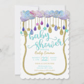 Rainbow Clouds & Gold Stars Kinderdusche Einladung (Vorderseite)