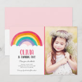 Rainbow Clouds Pink Girl Fun Geburtstag Einladung (Vorne/Hinten)