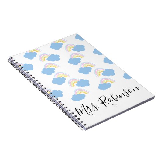 Rainbow Clouds Skriptlehrer Name Notebook Notizblock (Rechte Seite)