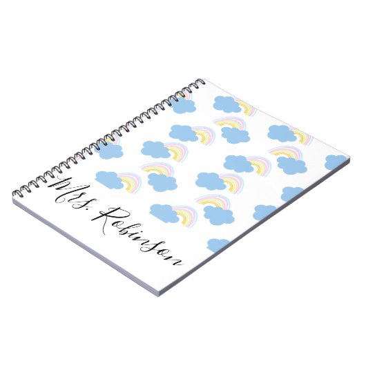 Rainbow Clouds Skriptlehrer Name Notebook Notizblock (Linke Seite)