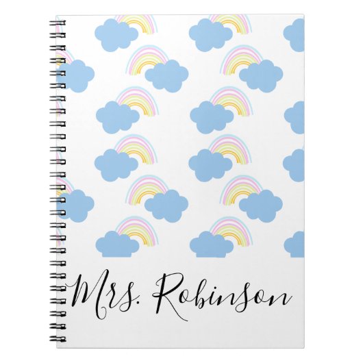 Rainbow Clouds Skriptlehrer Name Notebook Notizblock (Vorderseite)