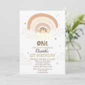 Rainbow Clouds Striped Hello Little One Geburtstag Einladung (Stehend Vorderseite)