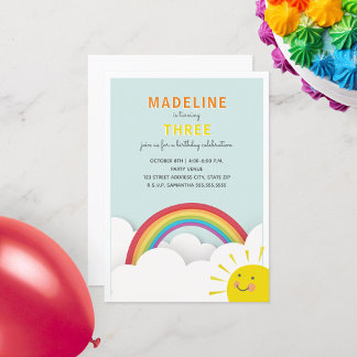 Rainbow Clouds Watercolor Sky Sunshine Geburtstag Einladung
