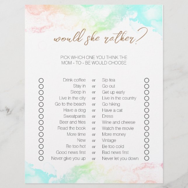 Rainbow Clouds Zweiseitige Bingo Baby Shower Games (Vorderseite)