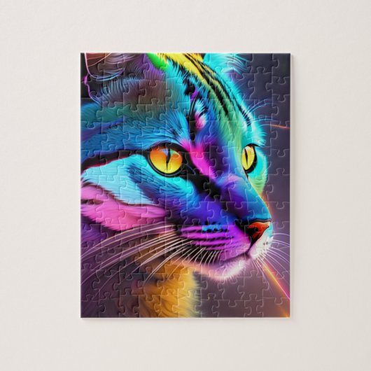 Rainbow Colats mit Neon Lights, farbenfrohe Katze Puzzle (Vertikal)