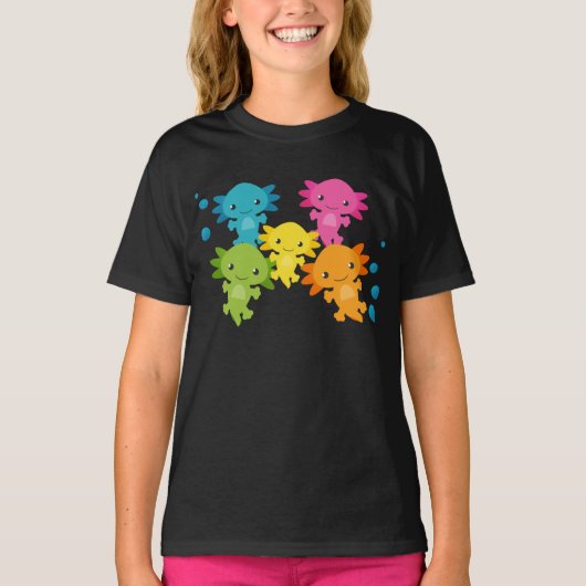Rainbow Color Axolotl Family Youth Girls Shirt (Vorderseite)