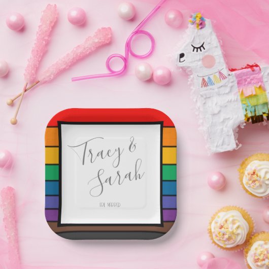 Rainbow Color Block Streifen Pappteller (Party)