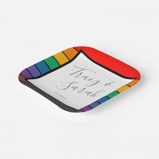 Rainbow Color Block Streifen Pappteller (Gewinkelt)