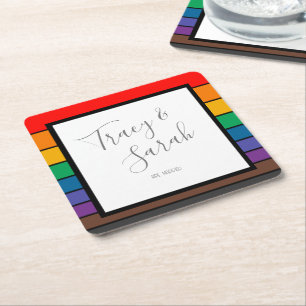 Rainbow Color Block Streifen Rechteckiger Pappuntersetzer