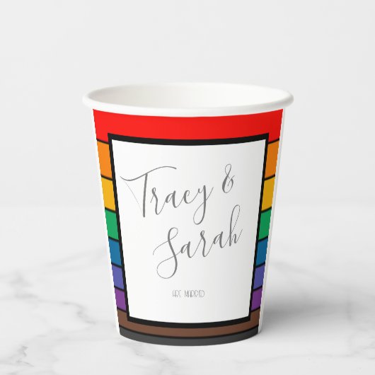 Rainbow Color Block Strips Pappbecher (Rückseite)