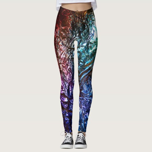 Rainbow Color Crumpled Foil Effect 2 Graphic Print Leggings (Vorderseite)