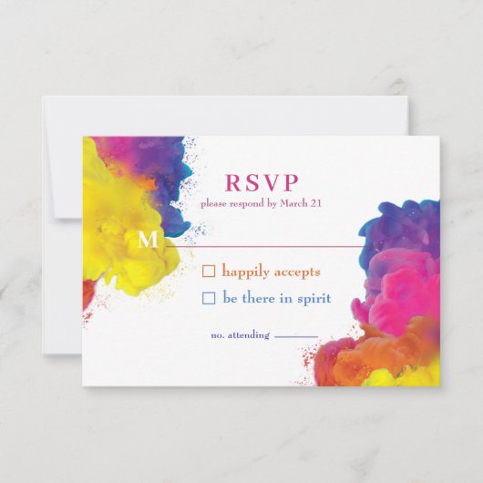 Rainbow Color Explosion Wedding RSVP Karte (Vorderseite)