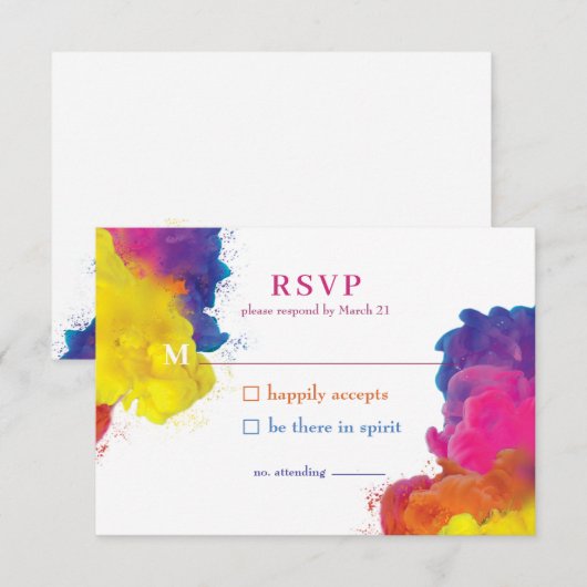 Rainbow Color Explosion Wedding RSVP Karte (Vorne/Hinten)