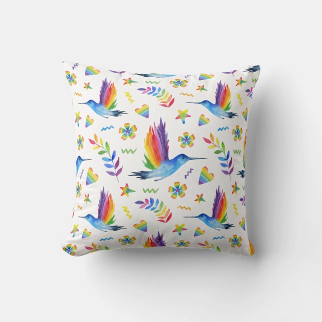 Rainbow Color Hummingbirds Decorative Muster Kissen (Vorderseite)