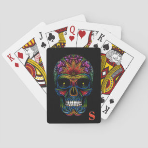 Rainbow Color Mexican Sugar Skull Monogram Spielkarten